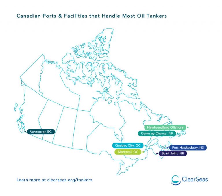 Canadian Ports and Facilities that Handle Most Oil Tankers Clear Seas