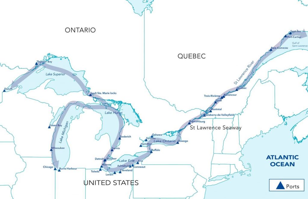 Map of St. Lawrence-Great trade corridor requiring icebreaking services during winter months