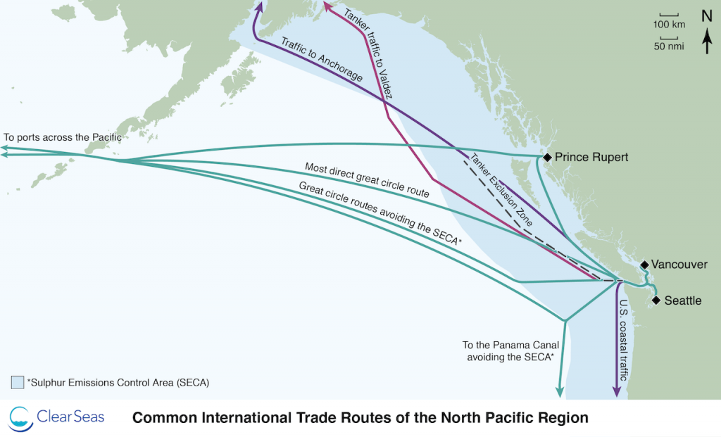 Common international trade routes of the north pacific region map