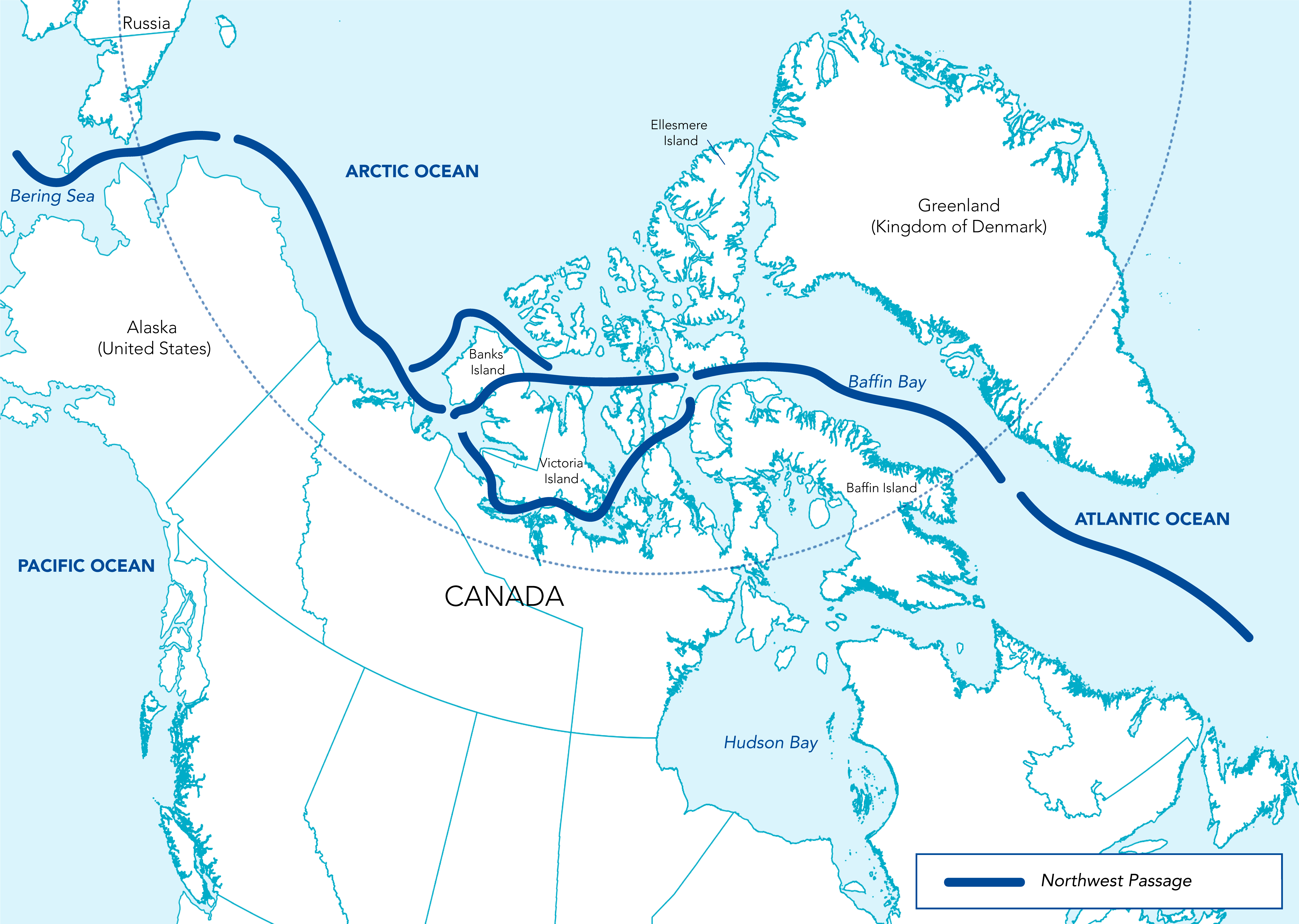 Map of the Northway Passage running through Canadian Waters
