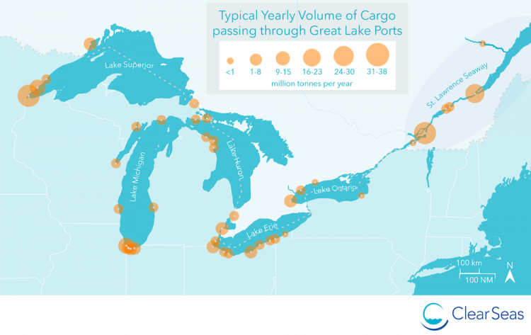 yearly volume of cargo great lakes ports