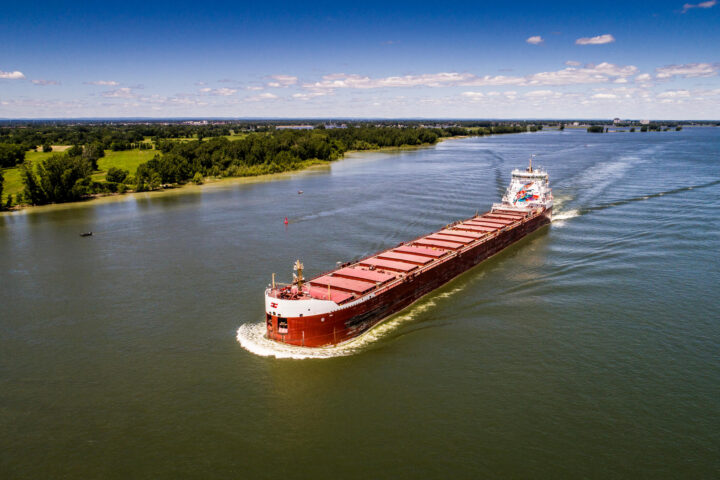 Bulk carrier near the Port of Montreal on the St. Lawrence River