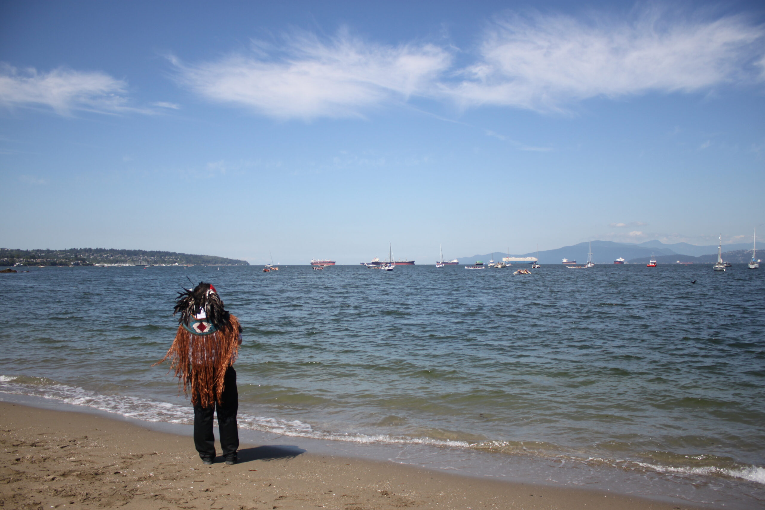 July 14, 2017. Canada. Vancouver.  Vanier Park. Gathering of Canoes, one of the signature events of Canada 150 celebration. During 10-day journey about 30 canoes with First Nations, Public Service Agencies and youth paddlers travel from the Sunshine Coast to the City of Vancouver and request permission to land on the traditional territories of the Musqueam, Squamish and Tsleil-Waututh First Nations.